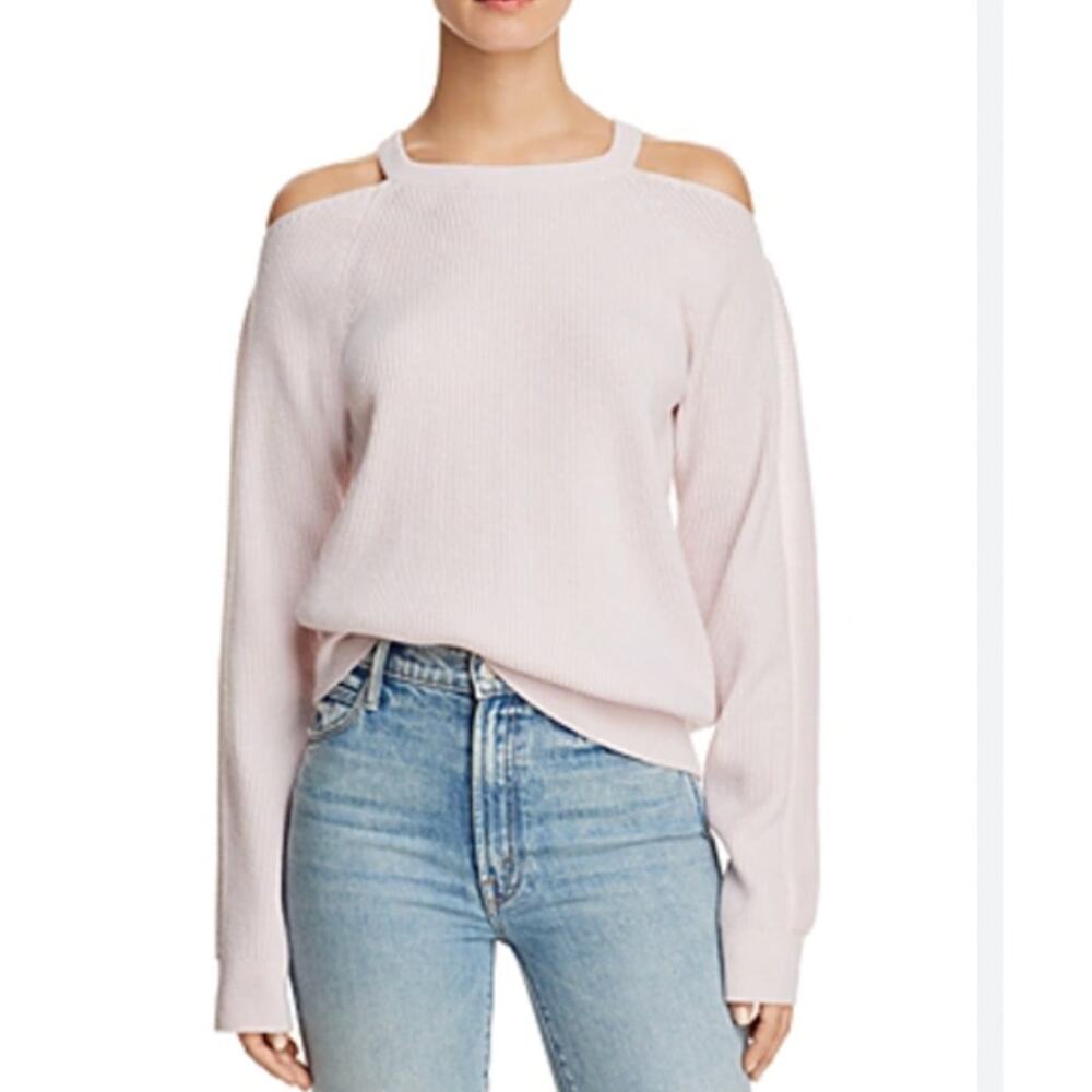 J Brand Mackenzie Cold Shoulder Cashmere Sweater NWT Women's M Faded Clear Pink - Picture 9 of 9